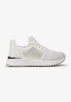 Srebrne Sneakersy Ozdobione Siateczką i Brokatem oraz Siateczką na Grubej Podeszwie Celandria