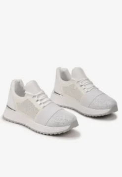Srebrne Sneakersy Ozdobione Siateczką i Brokatem oraz Siateczką na Grubej Podeszwie Celandria