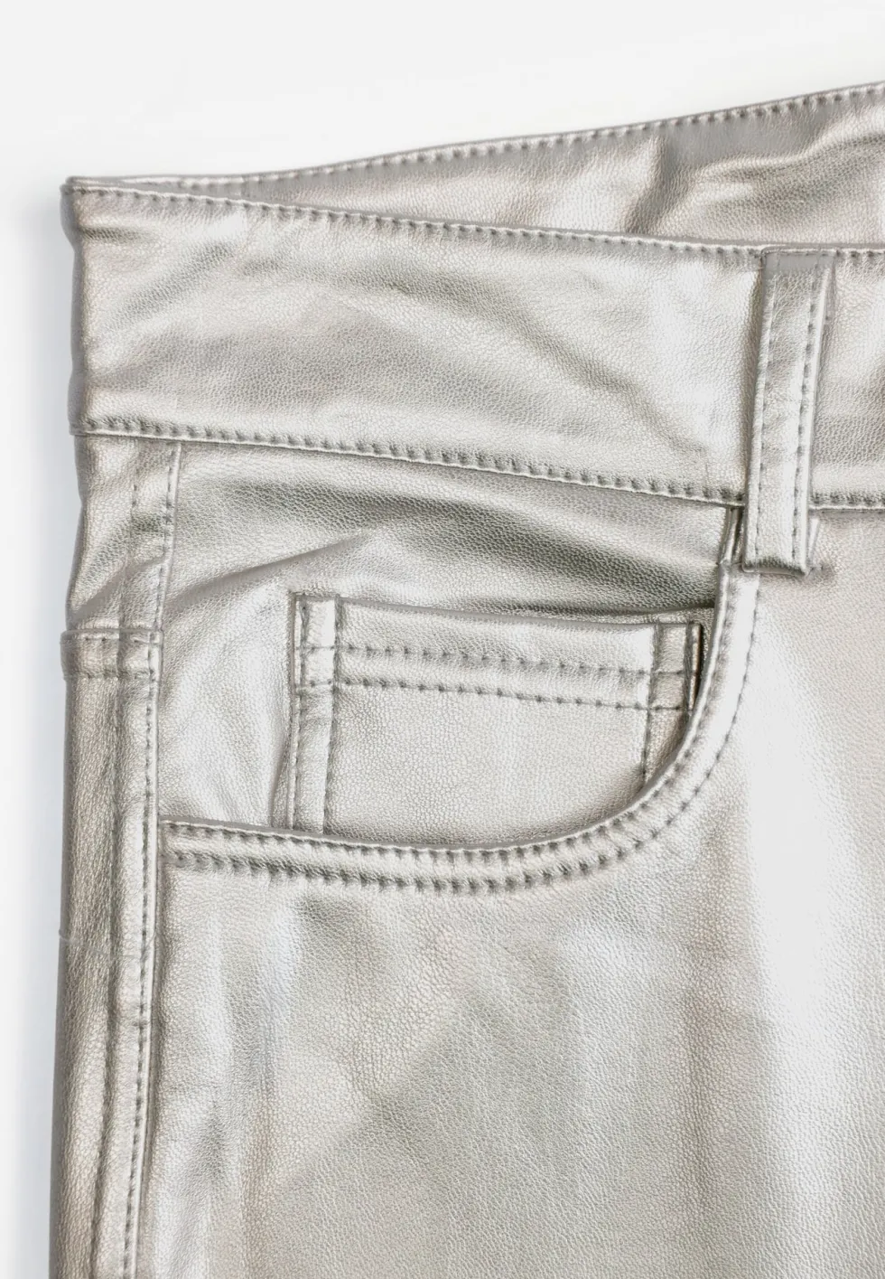 Srebrne Spodnie o Kroju Skinny z Imitacji Skóry Zorlemi