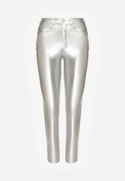 Srebrne Spodnie o Kroju Skinny z Imitacji Skóry Zorlemi