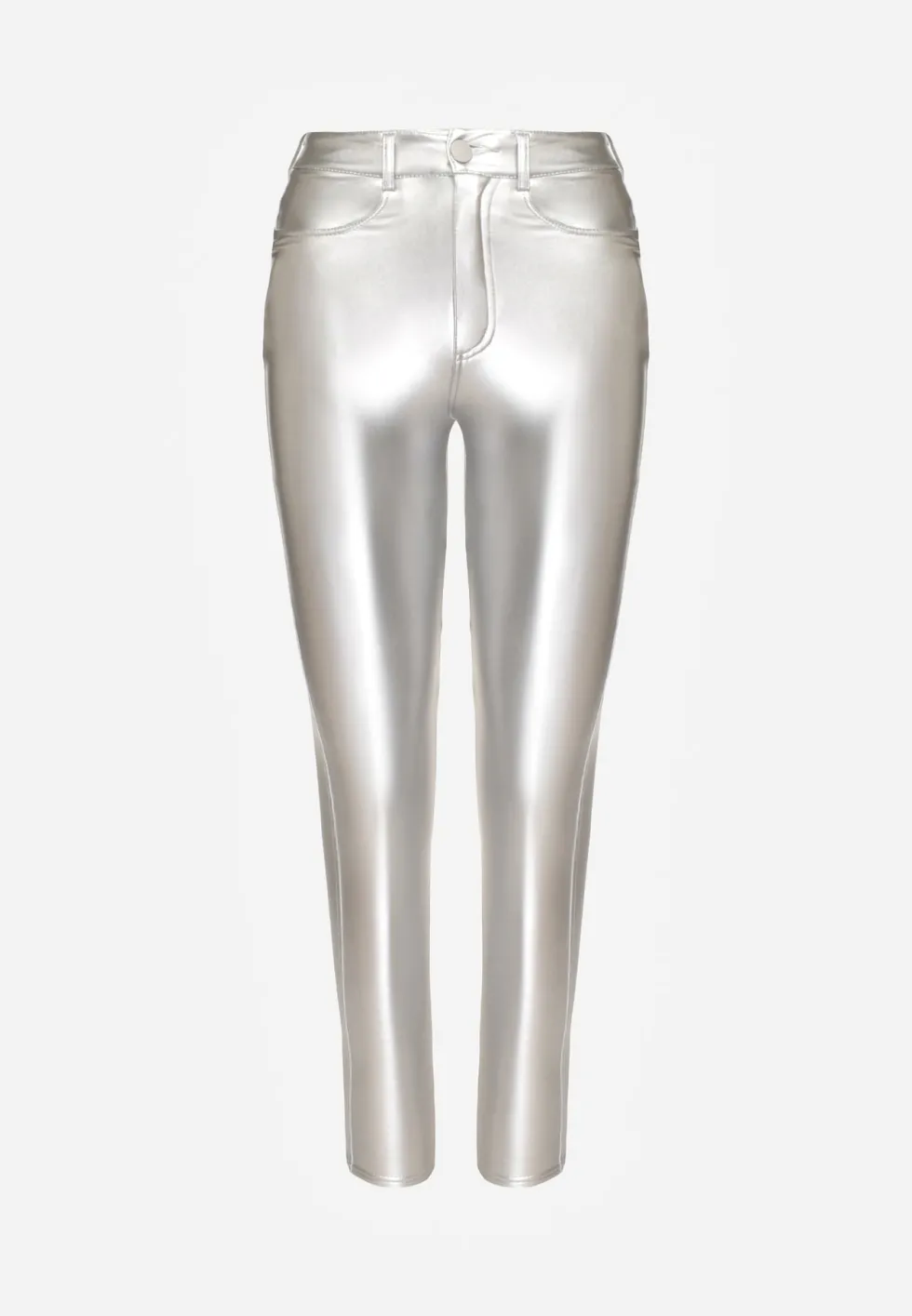 Srebrne Spodnie o Kroju Skinny z Imitacji Skóry Zorlemi