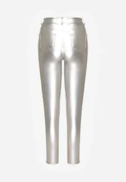 Srebrne Spodnie o Kroju Skinny z Imitacji Skóry Zorlemi
