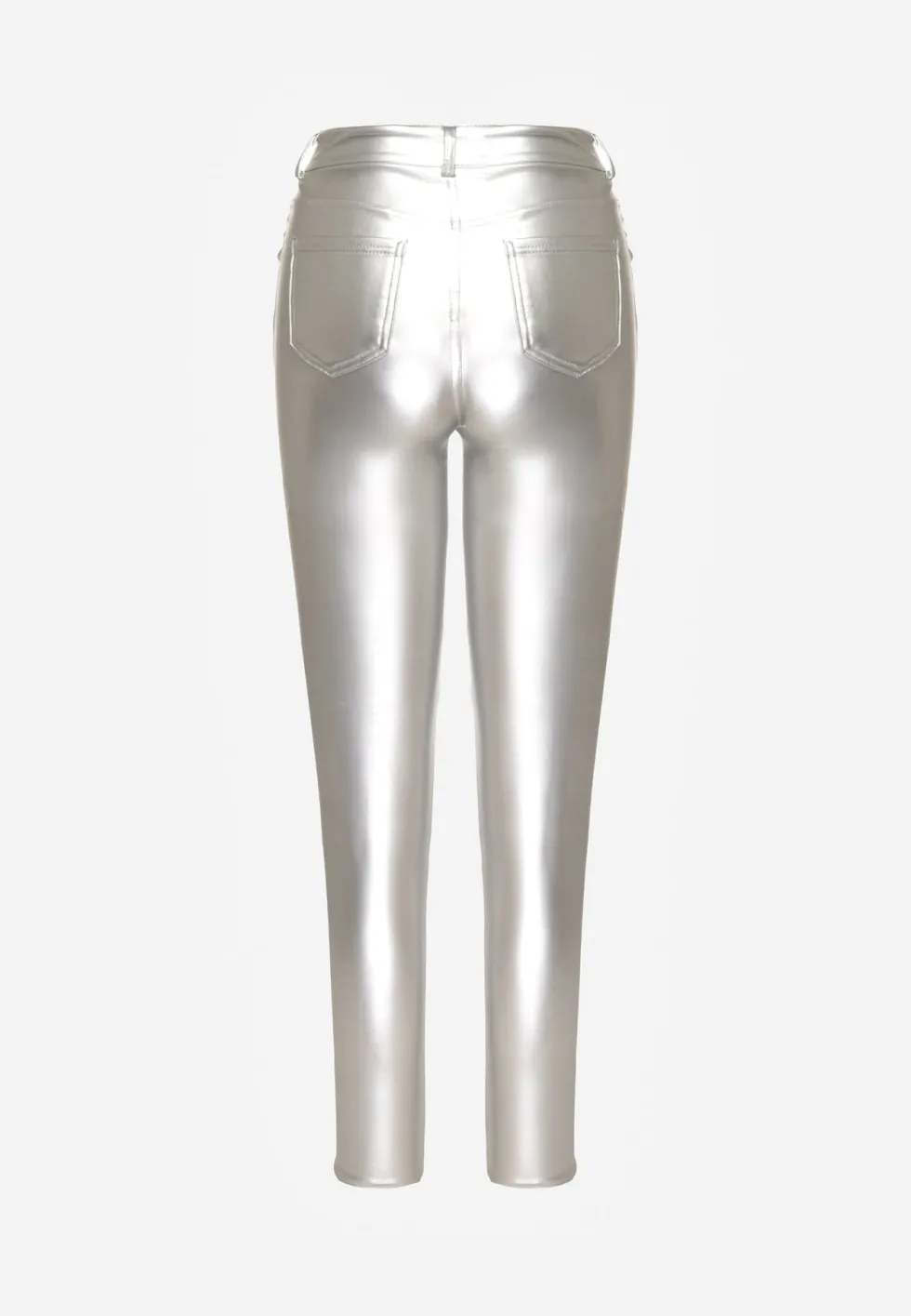 Srebrne Spodnie o Kroju Skinny z Imitacji Skóry Zorlemi