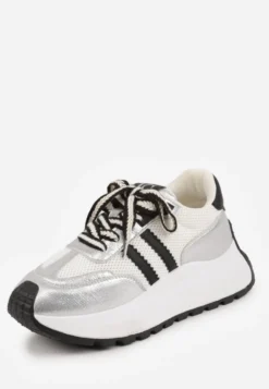 Srebrne Streetwearowe Sneakersy Chunky VICES na Platformie Ilnatea