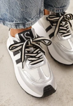 Srebrne Streetwearowe Sneakersy Chunky VICES na Platformie Ilnatea