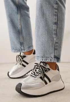 Srebrne Streetwearowe Sneakersy Chunky VICES na Platformie Ilnatea