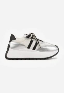 Srebrne Streetwearowe Sneakersy Chunky VICES na Platformie Ilnatea