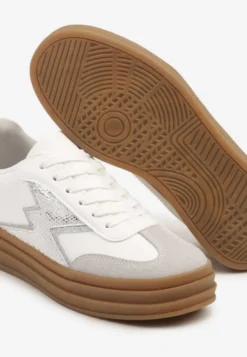 Srebrno-Białe Sneakersy w Stylu Tenisówek Ozdobione Geometrycznym Wzorem Tolivanna