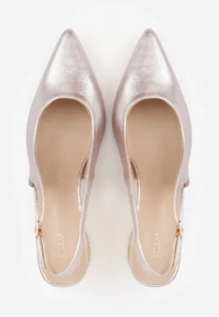 Szampańskie Czółenka Slingback VICES na Tłoczonym Słupku z Metalicznym Połyskiem Jenesa