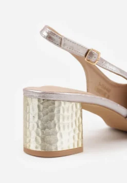Szampańskie Czółenka Slingback VICES na Tłoczonym Słupku z Metalicznym Połyskiem Jenesa