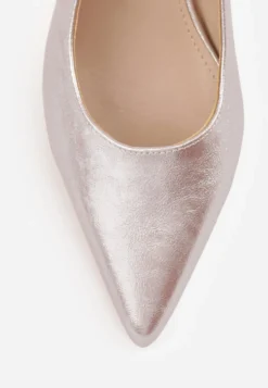 Szampańskie Czółenka Slingback VICES na Tłoczonym Słupku z Metalicznym Połyskiem Jenesa