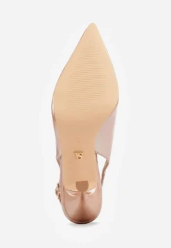 Szampańskie Eleganckie Szpilki Slingback VICES z Wkładką ze Skóry Naturalnej Madede