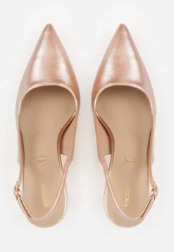 Szampańskie Eleganckie Szpilki Slingback VICES z Wkładką ze Skóry Naturalnej Madede