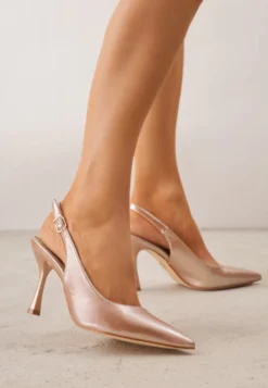Szampańskie Eleganckie Szpilki Slingback VICES z Wkładką ze Skóry Naturalnej Madede