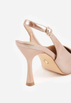 Szampańskie Eleganckie Szpilki Slingback VICES z Wkładką ze Skóry Naturalnej Madede