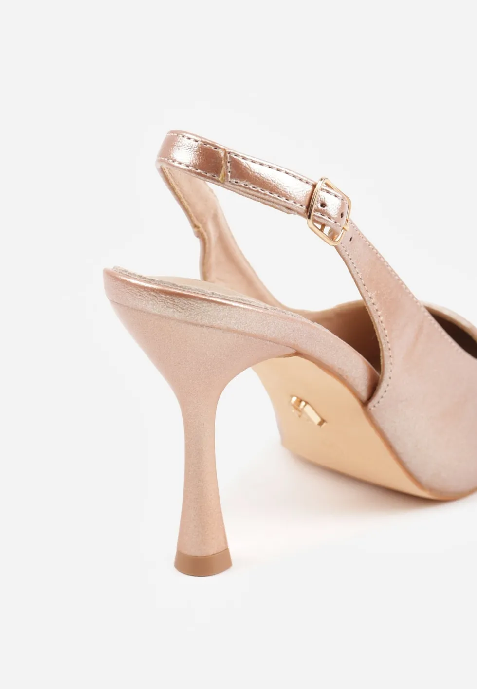 Szampańskie Eleganckie Szpilki Slingback VICES z Wkładką ze Skóry Naturalnej Madede