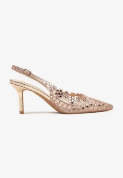 Szampańskie Sandały na Szpilce Slingback z Ażurową Cholewką Latilena