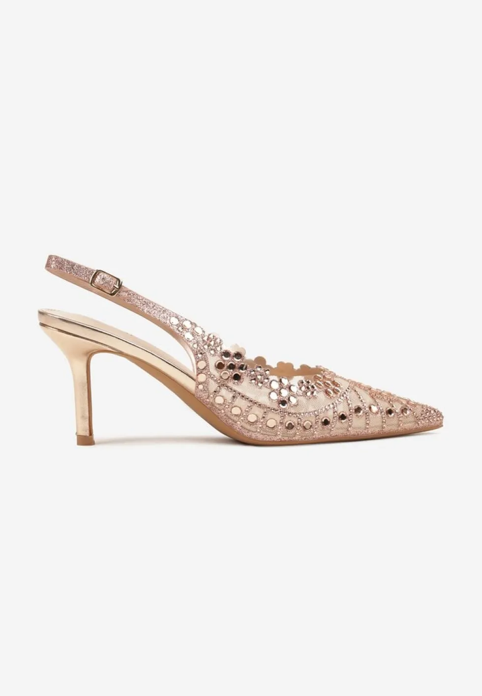Szampańskie Sandały na Szpilce Slingback z Ażurową Cholewką Latilena