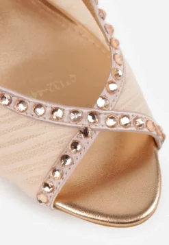 Szampańskie Sandały Slingback VICES z Siateczki na Szpilce Zdobione Cyrkoniami Aethipe