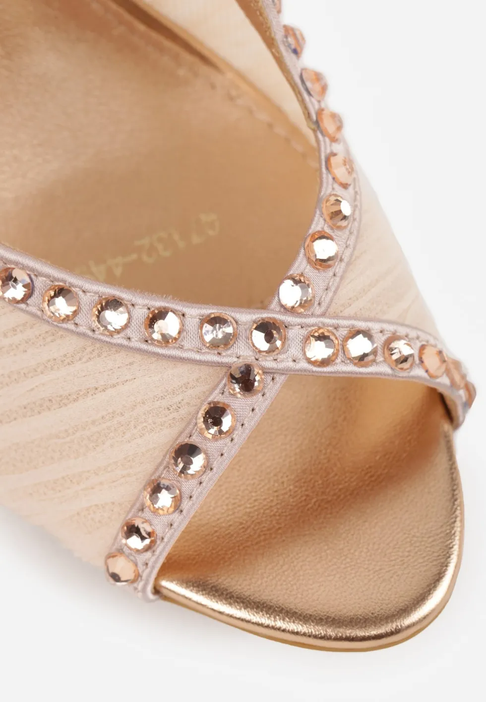 Szampańskie Sandały Slingback VICES z Siateczki na Szpilce Zdobione Cyrkoniami Aethipe