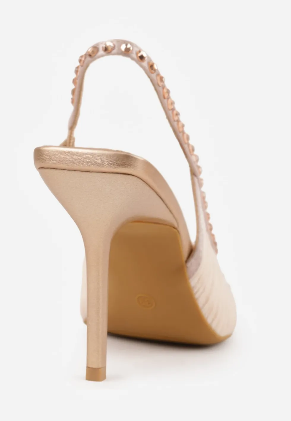 Szampańskie Sandały Slingback VICES z Siateczki na Szpilce Zdobione Cyrkoniami Aethipe