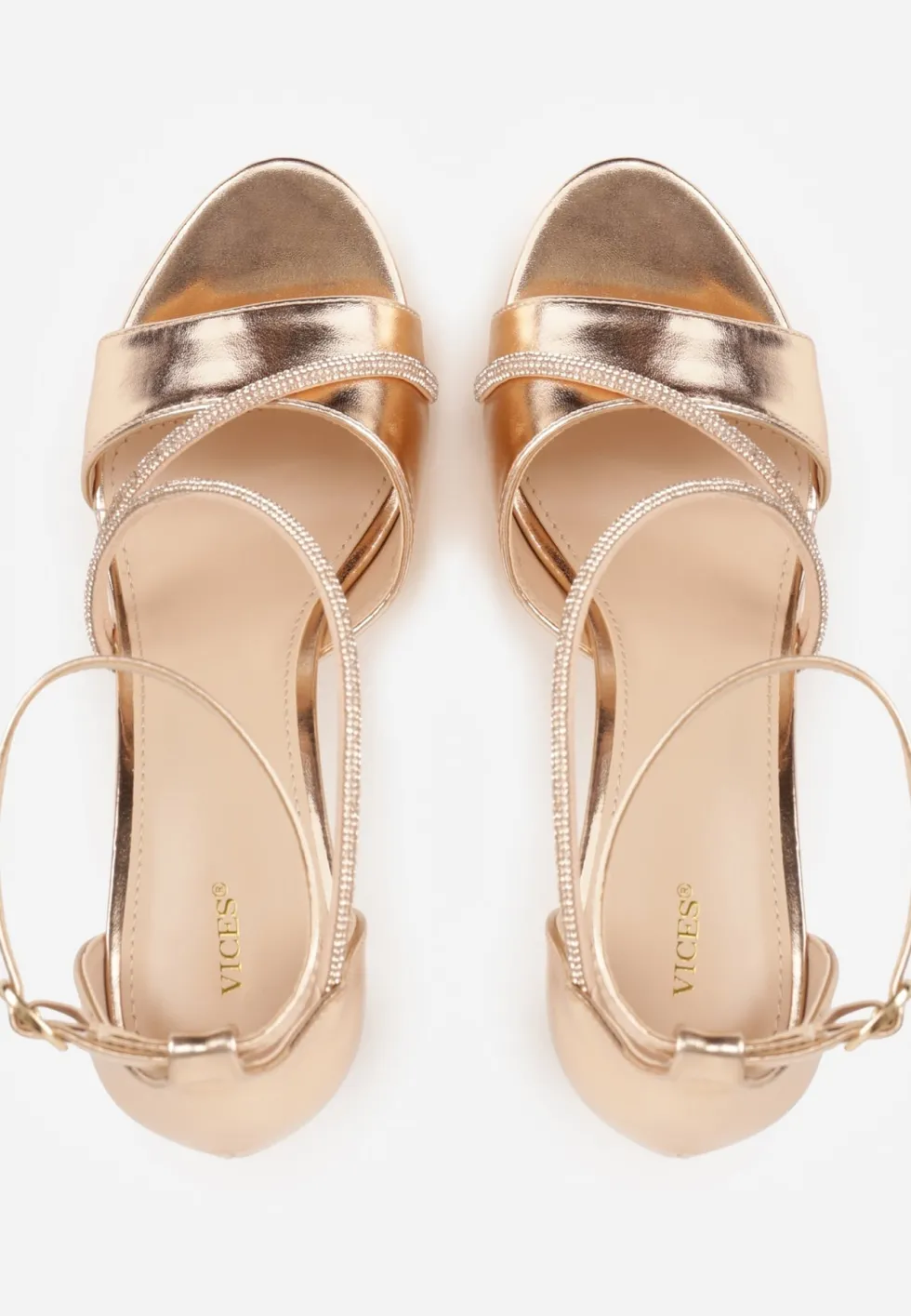 Szampańskie Sandały VICES na Platformie i Szpilce Ozdobione Cyrkoniami Katomeda