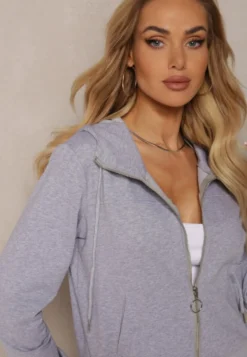 Szara Casualowa Bluza z Ozdobnym Przeszyciem i Kapturem Siraca