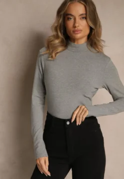 Szara Casualowa Bluzka z Golfem Longsleeve Ralaia