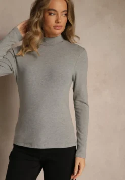 Szara Casualowa Bluzka z Golfem Longsleeve Ralaia