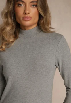 Szara Casualowa Bluzka z Golfem Longsleeve Ralaia