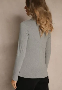Szara Casualowa Bluzka z Golfem Longsleeve Ralaia