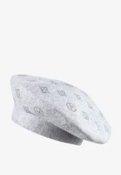 Szara Czapka Beret w Naszywki w Cyrkonie Nlaria