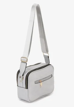 Szara Pikowana Torebka z Dwiema Komorami i Materiałowym Paskiem Crossbody Riola