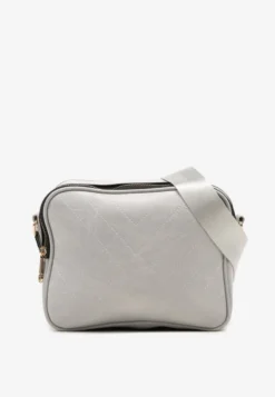 Szara Pikowana Torebka z Dwiema Komorami i Materiałowym Paskiem Crossbody Riola