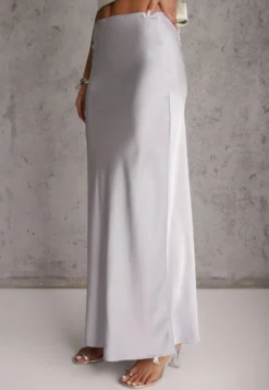 Szara Satynowa Spódnica Maxi High Waist Formia
