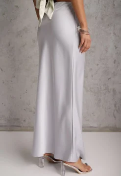 Szara Satynowa Spódnica Maxi High Waist Formia