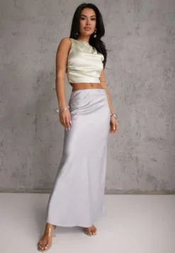 Szara Satynowa Spódnica Maxi High Waist Formia