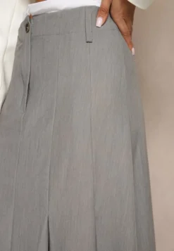 Szara Spódnica Długa Rozkloszowana High Waist Leoraia