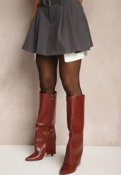Szara Spódnica Plisowana High Waist o Rozkloszowanym Kroju z Paskiem Vimarae