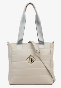 Szara Torebka Typu Shopper z Paskiem Crossbody i Aplikacją Zdobiona Pikowaniem Fleomira