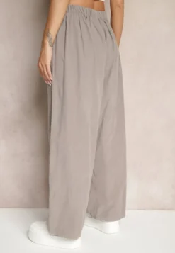 Szare Bawełniane Spodnie High Waist o Szerokim Kroju Velili