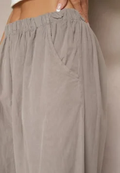Szare Bawełniane Spodnie High Waist o Szerokim Kroju Velili