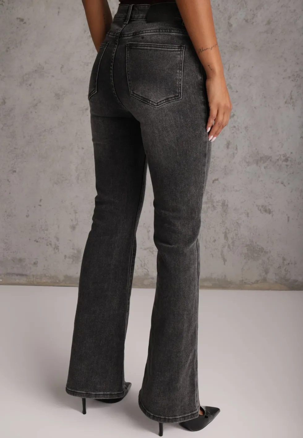 Szare Casualowe Jeansy Dzwony Regular Waist z Bawełną Meilyn
