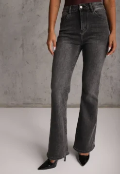 Szare Casualowe Jeansy Dzwony Regular Waist z Bawełną Meilyn