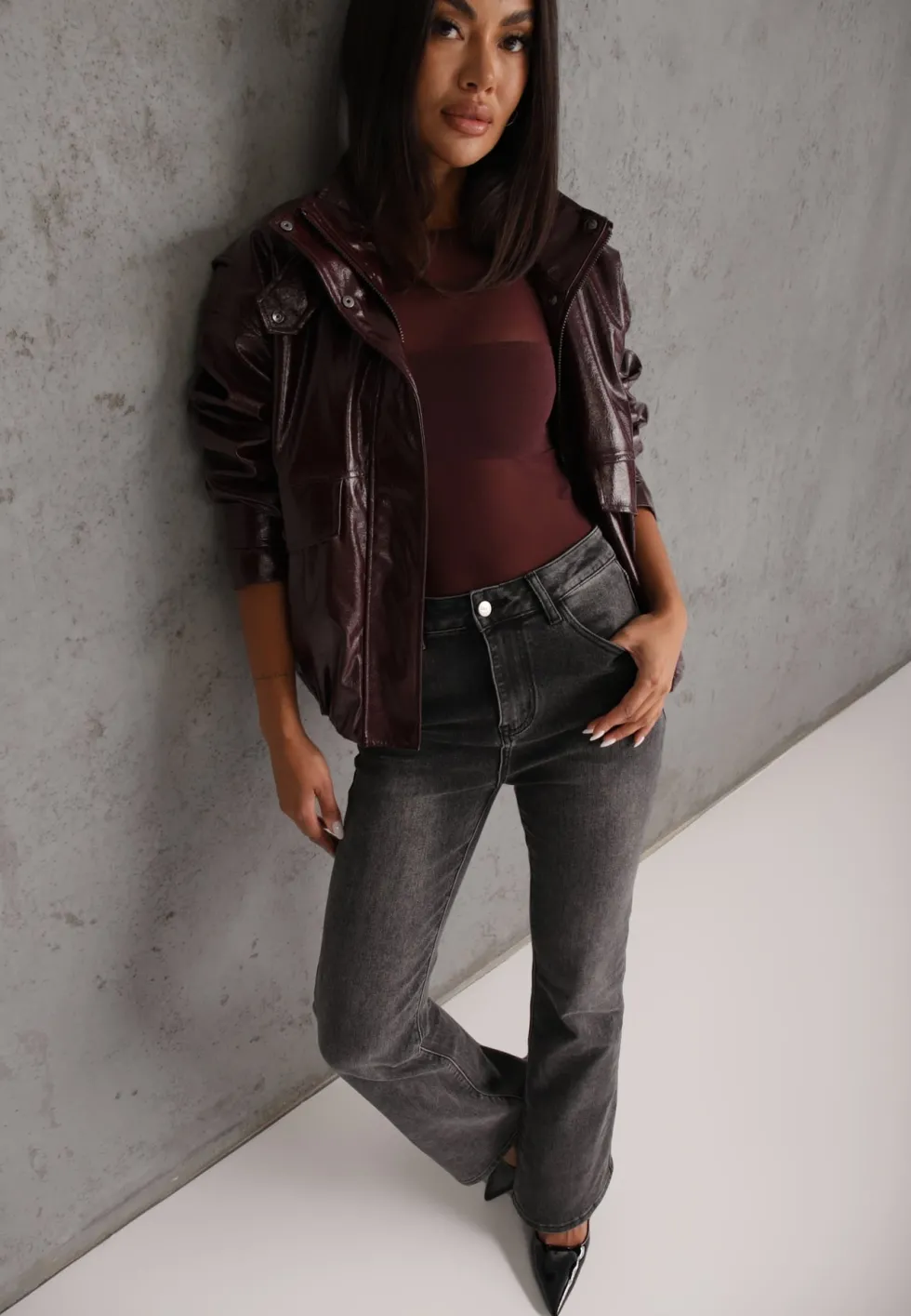 Szare Casualowe Jeansy Dzwony Regular Waist z Bawełną Meilyn