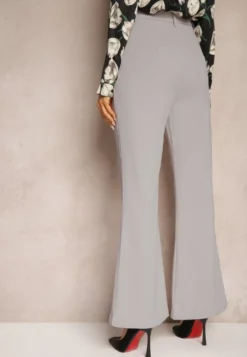 Szare Casualowe Spodnie w Stylu Dzwonów High Waist Uinna