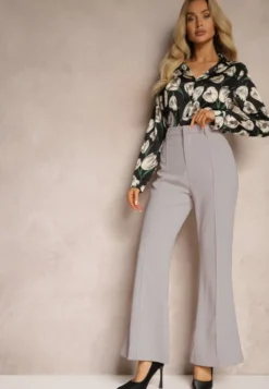 Szare Casualowe Spodnie w Stylu Dzwonów High Waist Uinna