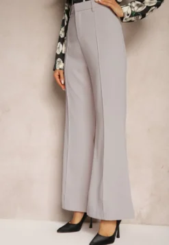 Szare Casualowe Spodnie w Stylu Dzwonów High Waist Uinna