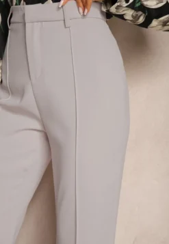 Szare Casualowe Spodnie w Stylu Dzwonów High Waist Uinna