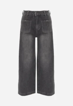 Szare Jeansy z Dużą Zawartością Bawełny o Fasonie Wide Leg z Kieszonkami z Guzikami Shizue
